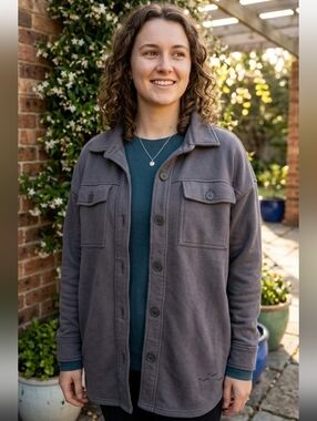 Lazypants Charcoal Button-Front Shirt Jacket